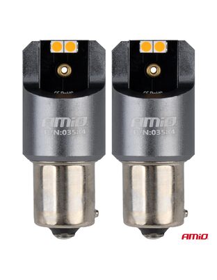 Amio - ΛΑΜΠΕΣ LED CAN-BUS PΥ21W BAU15S 12/24V 6.000K 4xSMD ΠΟΡΤΟΚΑΛΙ PRO SERIES - 2 ΤΕΜ. (03584/AM)