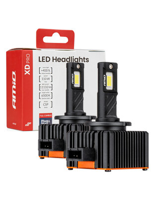 Amio - Λαμπτήρες LED Φώτων Εμπρός τύπου D1S/D1R βάση PK32d-2 τάση λειτουργίας 12V απόδοσης 110W (11132lm) XD PRO Series FULL CANBUS 6500K με ψύκτρα Plug & Play για Επιβατικά Αυτοκίνητα - 2 τεμ. (04679/AM)