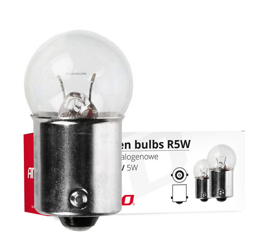 Amio – Λαμπτήρες Αλογόνου R5W BA15s 12V 5W (Φουντούκι) για Φώτα Θέσης Αυτοκινήτου – Κουτί 10 Τεμ. (01485/AM)