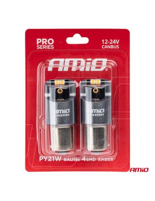 Amio - ΛΑΜΠΕΣ LED CAN-BUS PΥ21W BAU15S 12/24V 6.000K 4xSMD ΠΟΡΤΟΚΑΛΙ PRO SERIES - 2 ΤΕΜ. (03584/AM)