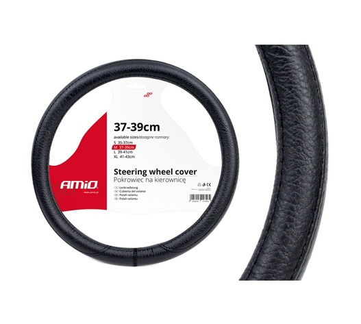 Amio - Κάλυμμα Τιμονιού Τύπου Swc-16 διάσταση 37-39cm υλικό Δερματίνη χρώμα Μαύρο μέγεθος M για Επιβατικά Αυτοκίνητα - 1 τεμ. (01382/AM)