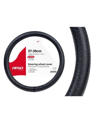 Amio - Κάλυμμα Τιμονιού Τύπου Swc-16 διάσταση 37-39cm υλικό Δερματίνη χρώμα Μαύρο μέγεθος M για Επιβατικά Αυτοκίνητα - 1 τεμ. (01382/AM)
