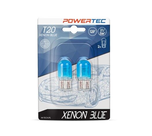 W21/5W (T20) 12V POWERTEC XENON BLUE M-TECH - 2 τεμ.