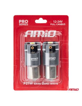 Amio - ΛΑΜΠΕΣ LED CAN-BUS P21W BA15S 12/24V 6.000K 2xSMD ΛΕΥΚΟ PRO SERIES - 2 ΤΕΜ. (03593/AM)