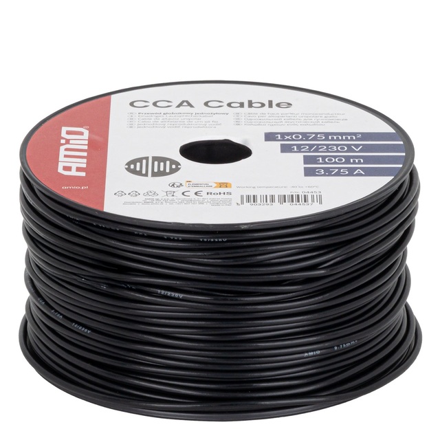 Amio - Μονόκλωνο Καλώδιο Εγκατάστασης CCA 1×0,75mm² 100m – 12/230V - 1 τεμ. (04453/AM)