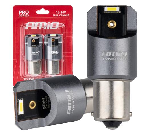 Amio - ΛΑΜΠΕΣ LED CAN-BUS P21W BA15S 12/24V 6.000K 2xSMD ΛΕΥΚΟ PRO SERIES - 2 ΤΕΜ. (03593/AM)