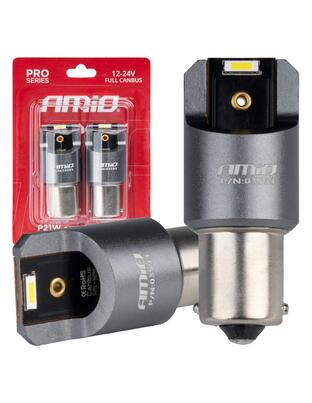 Amio - ΛΑΜΠΕΣ LED CAN-BUS P21W BA15S 12/24V 6.000K 2xSMD ΛΕΥΚΟ PRO SERIES - 2 ΤΕΜ. (03593/AM)