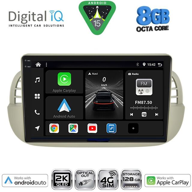 DIGITAL IQ BXK 20130BG_CPAA (9inc) MULTIMEDIA TABLET for FIAT 500 mod. 2007-2015 (BEIGE)