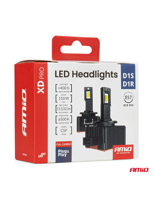 Amio - Λαμπτήρες LED Φώτων Εμπρός τύπου D1S/D1R βάση PK32d-2 τάση λειτουργίας 12V απόδοσης 110W (11132lm) XD PRO Series FULL CANBUS 6500K με ψύκτρα Plug & Play για Επιβατικά Αυτοκίνητα - 2 τεμ. (04679/AM)