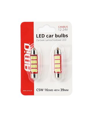 Amio – Λαμπάκια Πλαφονιέρας LED 39mm C5W C10W 12/24V 2.2W 5600K 14xSMD 4014 CANBUS για Ισχυρό Φωτισμό Εσωτερικού – Σετ 2 Τεμ. (01633/AM)