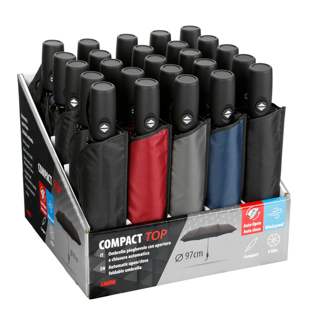 ΟΜΠΡΕΛΕΣ COMPACT TOP Φ97cm ΑΝΤΙΑΝΕΜ ΑΥΤΟΜΑΤΟ ΑΝΟΙΓΜΑ/ΚΛΕΙΣΙΜΟ ΔΙΑΦΟΡΑ ΧΡΩΜΑΤΑ 31x31x24cm ΣΤΑΝΤ - 25 ΤΕΜ