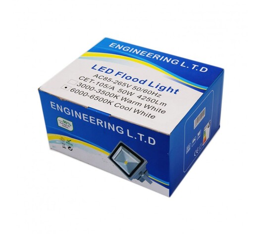LED ΠΡΟΒΟΛΕΑΣ 50W ΨΥΧΡΟ ΦΩΣ ΑΣΠΡΟ CET-105/A