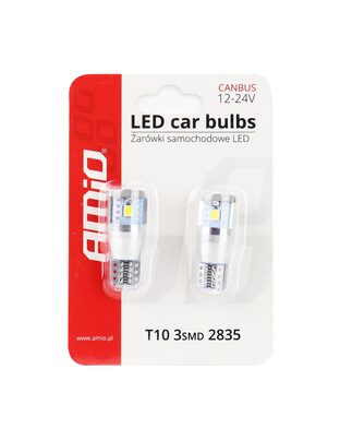 Amio – Λαμπάκια LED T10 W5W 12/24V 2.4W 5600K 3xSMD 2835 CANBUS Καρφωτά για Ισχυρό Λευκό Φωτισμό χωρίς Σφάλματα – Σετ 2 Τεμ. (01637/AM)