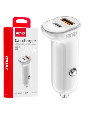 Amio - ΦΟΡΤΙΣΤΗΣ ΑΝΑΠΤΗΡΑ 12/24V ΜΕ 2 ΘΥΡΕΣ USB-C+USB 20W 5V/3AQC ΤΑΧΕΙΑΣ ΦΟΡΤΙΣΗΣ ΛΕΥΚΟΣ - 1 Τεμ. (03875/AM)