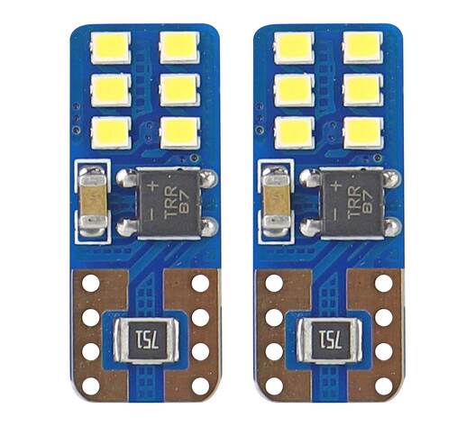 Amio – Λαμπάκια LED T10 W5W 12/24V 2W 5600K 12xSMD 2016 CANBUS Καρφωτά για Ισχυρό Λευκό Φωτισμό χωρίς Σφάλματα – Σετ 2 Τεμ. (01638/AM)