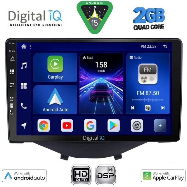 DIGITAL IQ BXC 3715_CPAA CLIMA-A/C (9inc) MULTIMEDIA TABLET for CITROEN C1-PEUGEOT 108-TOYOTA AYGO mod. 2014-2022