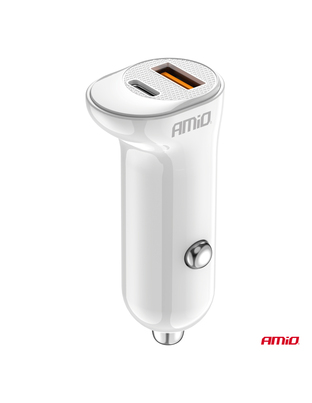 Amio - ΦΟΡΤΙΣΤΗΣ ΑΝΑΠΤΗΡΑ 12/24V ΜΕ 2 ΘΥΡΕΣ USB-C+USB 20W 5V/3AQC ΤΑΧΕΙΑΣ ΦΟΡΤΙΣΗΣ ΛΕΥΚΟΣ - 1 Τεμ. (03875/AM)