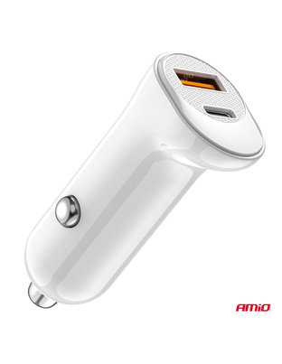 Amio - ΦΟΡΤΙΣΤΗΣ ΑΝΑΠΤΗΡΑ 12/24V ΜΕ 2 ΘΥΡΕΣ USB-C+USB 20W 5V/3AQC ΤΑΧΕΙΑΣ ΦΟΡΤΙΣΗΣ ΛΕΥΚΟΣ - 1 Τεμ. (03875/AM)