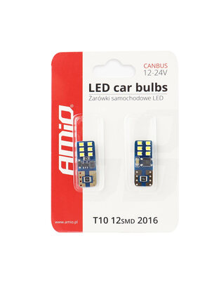 Amio – Λαμπάκια LED T10 W5W 12/24V 2W 5600K 12xSMD 2016 CANBUS Καρφωτά για Ισχυρό Λευκό Φωτισμό χωρίς Σφάλματα – Σετ 2 Τεμ. (01638/AM)