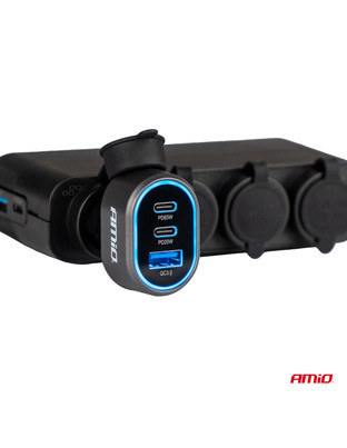 Amio - ΦΟΡΤΙΣΤΗΣ ΑΝΑΠΤΗΡΑ ΜΕ 3 ΘΥΡΕΣ 2xUSB-C 65W/20W+USB-A QUICK CHARGE 3.0 ΜΑΥΡΟ - 1 Τεμ. (04177/AM)