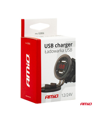 Amio - ΠΡΙΖΑ ΦΟΡΤΙΣΗΣ ΜΕ 2 ΘΥΡΕΣ USB ΨΗΦΙΑΚΟ ΒΟΛΤΟΜΕΤΡΟ ΜΕ ΚΑΠΑΚΙ ΜΑΥΡΗ 12/24V 5V 3.1A MOD-6 -1 ΤΕΜ. (02856/AM)