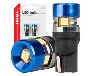 Amio - Λάμπες LED T10 W5W τάση λειτουργίας 12/24V με 5xSMD 3030 Can-bus λευκό φως 5.500K (σε χρώμα μπλε-μαύρο) για Επιβατικά Αυτοκίνητα και Φορτηγά - 2 τεμ. (04240/AM)