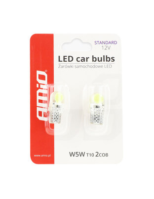 Amio – LED T10 W5W 12V W2.1x9.5d 5600K COB Σιλικόνης Καρφωτό Λευκό για Φώτα Θέσης & Εσωτερικού Αυτοκινήτου – 2 Τεμ. (01441/AM)