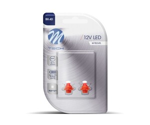 BAX 12V B8,4d 0,2W LED 1xFLUX 5mm ΚΟΚΚΙΝΟ BLISTER M-TECH - 2 ΤΕΜ.