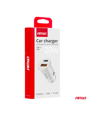 Amio - ΦΟΡΤΙΣΤΗΣ ΑΝΑΠΤΗΡΑ 12/24V ΜΕ 2 ΘΥΡΕΣ USB-C+USB 20W 5V/3AQC ΤΑΧΕΙΑΣ ΦΟΡΤΙΣΗΣ ΛΕΥΚΟΣ - 1 Τεμ. (03877/AM)