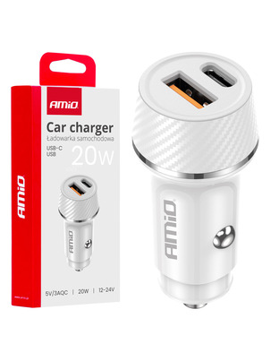 Amio - ΦΟΡΤΙΣΤΗΣ ΑΝΑΠΤΗΡΑ 12/24V ΜΕ 2 ΘΥΡΕΣ USB-C+USB 20W 5V/3AQC ΤΑΧΕΙΑΣ ΦΟΡΤΙΣΗΣ ΛΕΥΚΟΣ - 1 Τεμ. (03878/AM)
