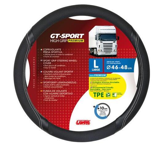 Κάλυμμα Τιμονιού Φορτηγού GT-SPORT Μαύρο με Ασημί Ραφή - 46/48 cm Large