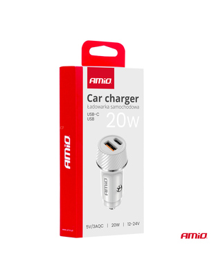 Amio - ΦΟΡΤΙΣΤΗΣ ΑΝΑΠΤΗΡΑ 12/24V ΜΕ 2 ΘΥΡΕΣ USB-C+USB 20W 5V/3AQC ΤΑΧΕΙΑΣ ΦΟΡΤΙΣΗΣ ΛΕΥΚΟΣ - 1 Τεμ. (03878/AM)