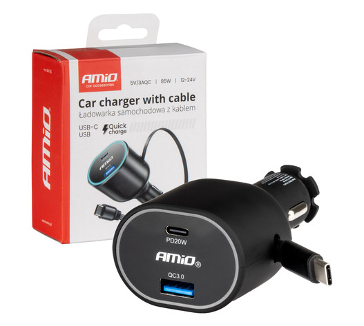Amio - ΦΟΡΤΙΣΤΗΣ ΑΝΑΠΤΗΡΑ ΜΕ 2 ΘΥΡΕΣ USB-C 20W+USB-A QUICK CHARGE 3.0 ΜΕ ΚΑΛΩΔΙΟ USB-C 30W ΜΑΥΡΟ - 1 Τεμ. (04176/AM)