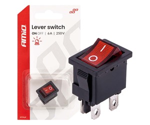 Amio - Διακόπτης ON/OFF τάση λειτουργίας 250V ένταση 6A με κόκκινο φωτισμό για Επιβατικά Αυτοκίνητα και Ηλεκτρολογικές Εφαρμογές - 1 τεμ. (04439/AM)