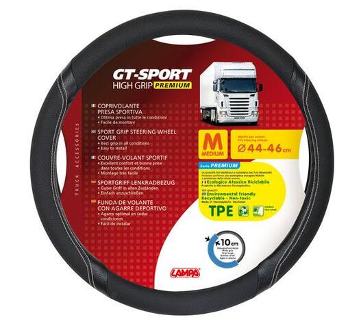 Κάλυμμα Τιμονιού Φορτηγού GT-SPORT Μαύρο με Ασημί Ραφή - 44/46 cm Medium