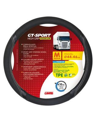 Κάλυμμα Τιμονιού Φορτηγού GT-SPORT Μαύρο με Ασημί Ραφή - 44/46 cm Medium