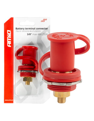 Amio - ΠΟΛΟΣ ΜΠΑΤΑΡΙΑΣ ΘΕΤΙΚΟΣ 3/8'' M10 max.48V 250A ΣΕ ΚΟΚΚΙΝΟ ΧΡΩΜΑ ΜΕ ΚΑΠΑΚΙ - 1 Τεμ. (03814/AM)
