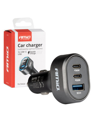 Amio - ΦΟΡΤΙΣΤΗΣ ΑΝΑΠΤΗΡΑ ΜΕ 3 ΘΥΡΕΣ 2xUSB-C 65W/20W+USB-A QUICK CHARGE 3.0 ΜΑΥΡΟ - 1 Τεμ. (04177/AM)