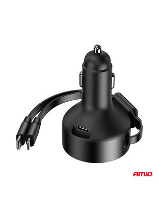 Amio - ΦΟΡΤΙΣΤΗΣ ΑΝΑΠΤΗΡΑ 12/24V ΜΕ 1ΘΥΡΑ USB-C 60W ΤΑΧΕΙΑΣ ΦΟΡΤΙΣΗΣ ΜΕ ΕΝΣΩΜΑΤΩΜΕΝΟ ΚΑΛΩΔΙΟ USB C+APPLE LIGHTING - 1 Τεμ. (04370/AM)