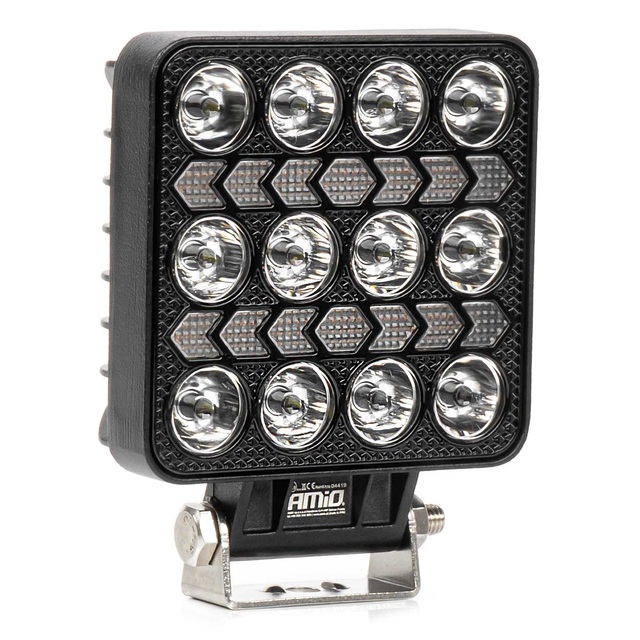 Amio - LED Λάμπα Εργασίας 36W 3600lm 6500K με Προειδοποιητικό Φως – 9–36V (Λευκό + Κίτρινο) Spot Αλουμινένια - 1 τεμ. - (04419/AM)