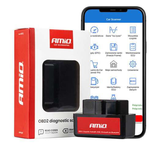 Amio - Διαγνωστικό Αυτοκινήτου OBD 2 τύπου ELM327 Bluetooth Mini τάση λειτουργίας 12V με ασύρματη σύνδεση για Επιβατικά Αυτοκίνητα - 1 τεμ. (04732/AM)