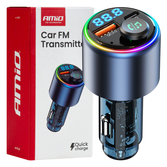 Amio - FM Transmitter Αυτοκινήτου 12/24V με 1xUSB Type-A και 1xUSB Type-C - 1 τεμ. (04655/AM)