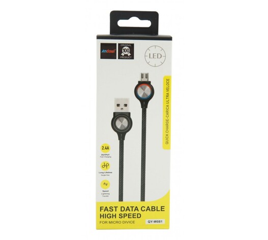 MicroUSB ΚΑΛΩΔΙΟ 2.4Α ΜΕ ΕΝΔΕΙΞΗ LED ANDOWL AN-QY-W081