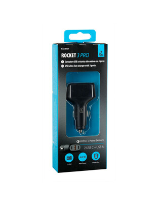ΦΟΡΤΙΣΤΗΣ ΑΝΑΠΤΗΡΑ 12/24V MAX 40W ΜΕ 1 ΘΥΡΑ USB A & 2 ΘΥΡΕΣ USB C FAST CHARGE ΜΑΥΡΟΣ ROCKET 3 PRO LAMPA - 1 TEM.