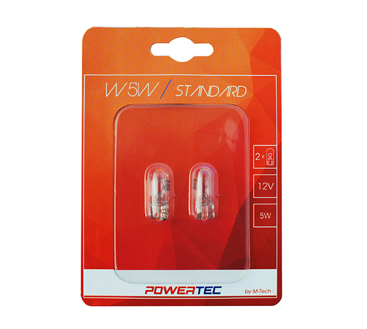 T10 W5W 12V W2,1x9,5d (ΚΑΡΦΩΤΟ ΑΚΑΛΥΚΟ) POWERTEC STANDARD ΑΛΟΓΟΝΟΥ 2ΤΕΜ. M-TECH
