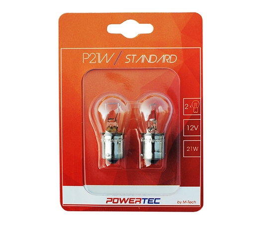 P21W 12V 21W BA15s ΜΟΝΟΠΟΛΙΚΟ POWERTEC STANDARD ΑΛΟΓΟΝΟΥ 2ΤΕΜ.