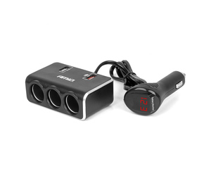 Amio - ΑΝΤΑΠΤΟΡΑΣ ΑΝΑΠΤΗΡΑ 12/24V 120W ΨΗΦΙΑΚΟΣ ΜΑΥΡΟΣ/3 ΘΕΣΕΙΣ/2xUSB-A QC 3.0 ΜΕ ΚΑΛΩΔΙΟ 80cm - 1 Τεμ. (04364/AM)