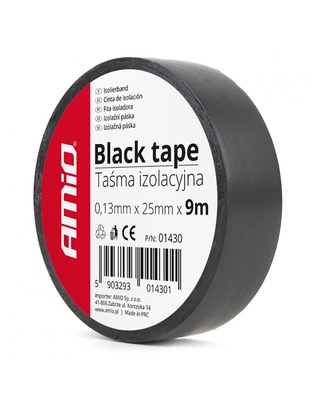 Amio – Μονωτική Ταινία Μαύρη PVC 25mm x 9m για Ηλεκτρικές Εγκαταστάσεις Αυτοκινήτου – 1 Τεμ. (01430/AM)