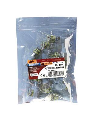 T10 W5W 24-28V W2,1x9,5d MEGA-LED36 220lm (ΔΙΠΛΗΣ ΠΟΛΙΚΟΤΗΤΑΣ) 20ΤΕΜ.