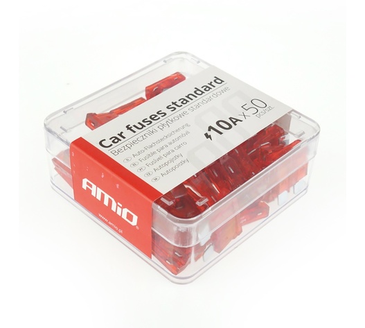 Amio - Ασφάλειες Αυτοκινήτου Standard 10A Μαχαιρωτές Blade για Ηλεκτρικό Σύστημα Οχήματος - 50 τεμ. (01334/AM)